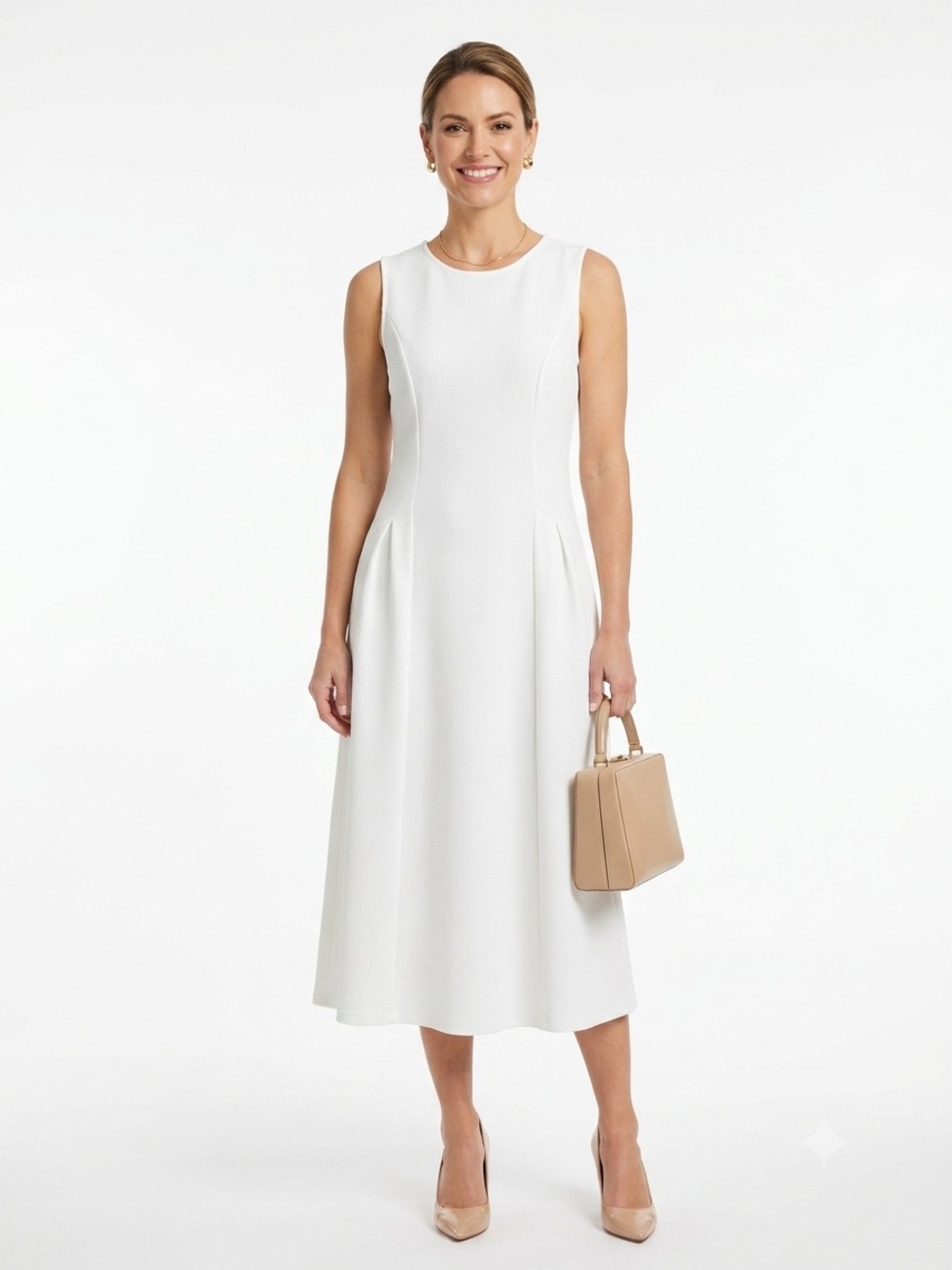 White Fit & Flare Dress Size L Sleeveless Skater A-Line Minimal Chic